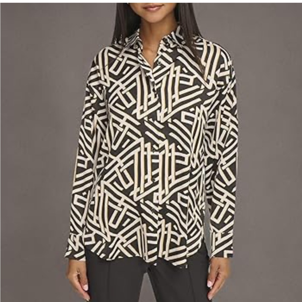Karl Lagerfeld Black and White Oversized Graphic Blouse